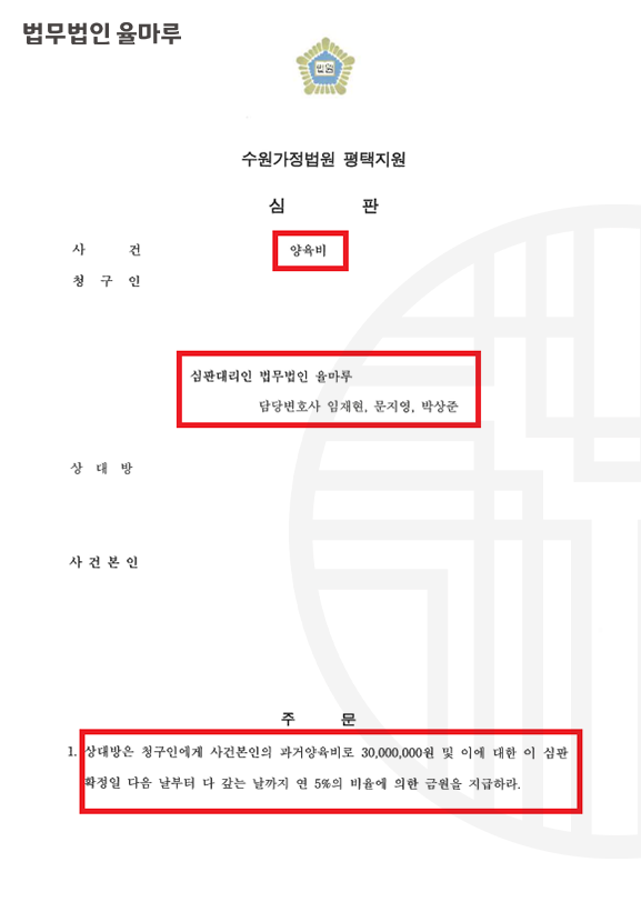 [서면이혼소송변호사] 과거 양육비 3천만 원 청구 성공 사례